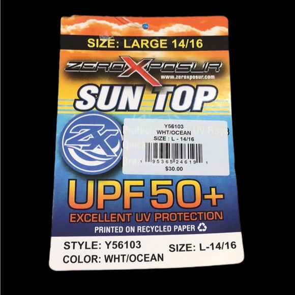 NWT ZERO XPOSURE Swim/Sun Top, UPF 50+,‎ Sustainable, Size L (14/16) - Picture 10 of 10
